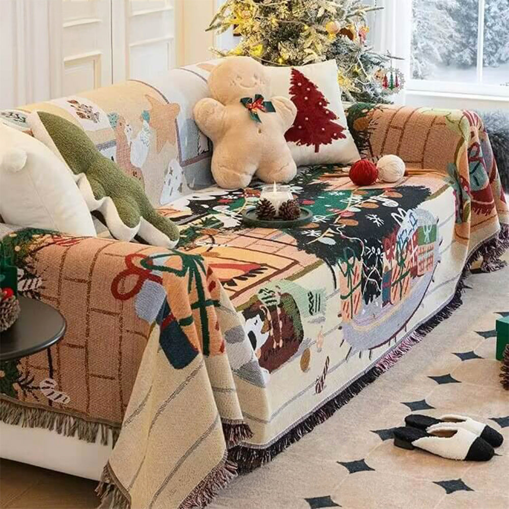 Cubierta de sofá decorativa de punto de punto de Jacquard suave con temas de Navidad