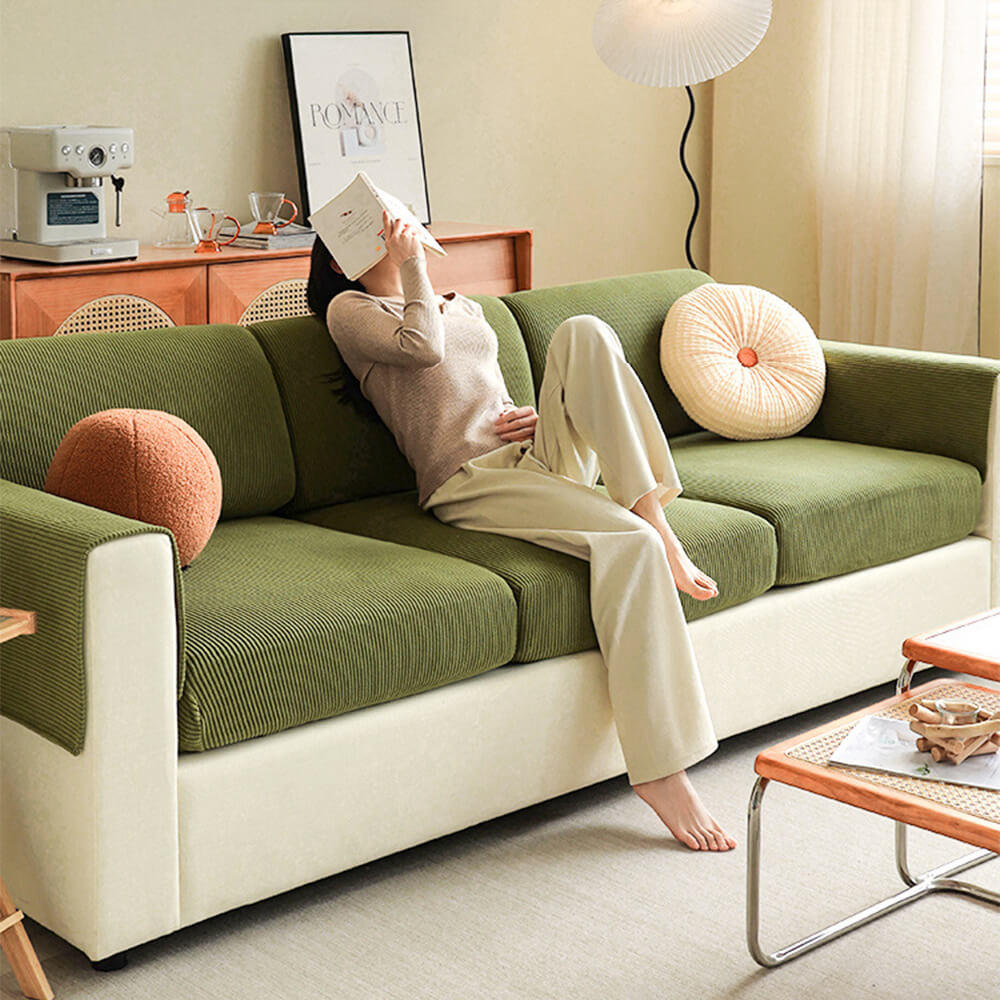 Corton de cuerda de franja vertical anti-scratch estirado cubierta de sofá de cubierta completa