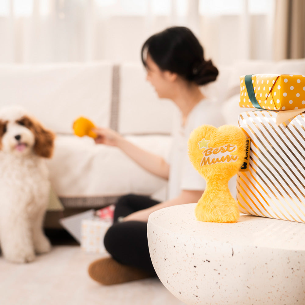 Mother’s Day Plush Squeaky Heart Dog Toy - Best Mum Trophy