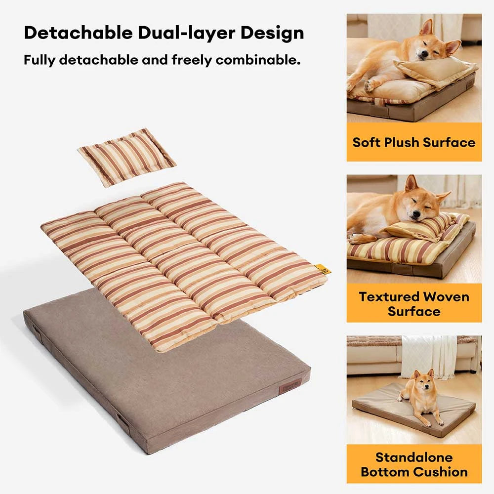 Trendy Striped Detachable Dual-layer Orthopedic Dog Bed With Pillow - CloudNap