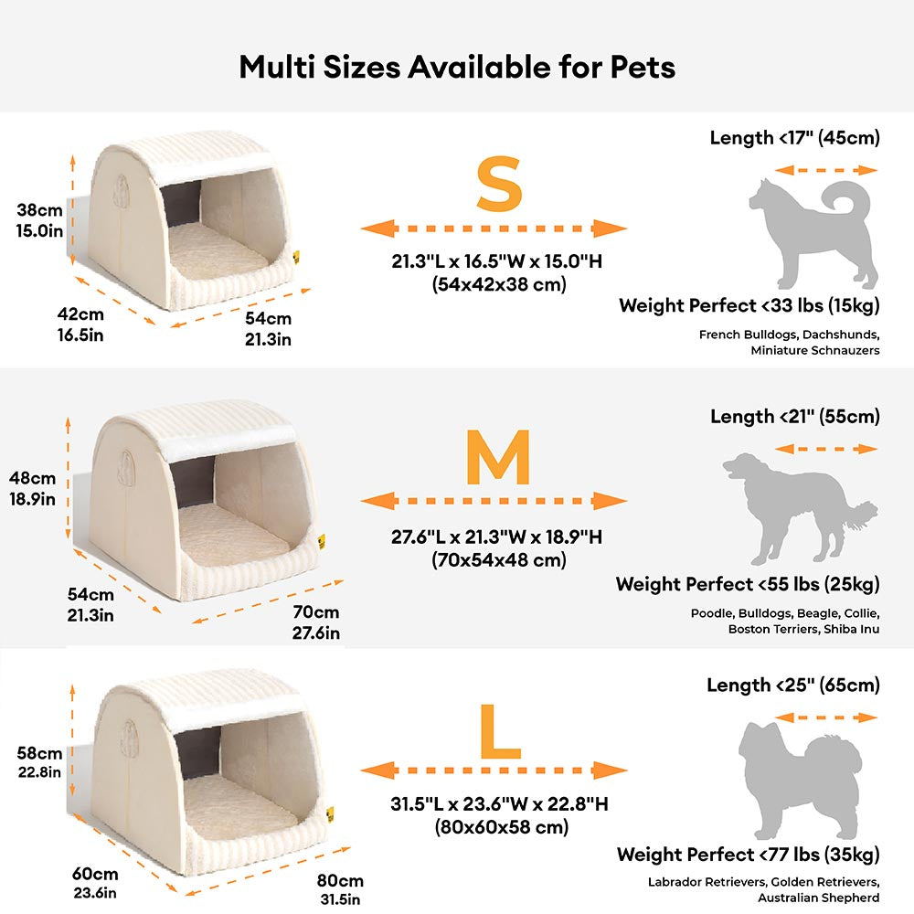 Cama de perros ortopédico de casa rayada de moda - acogedor escondite