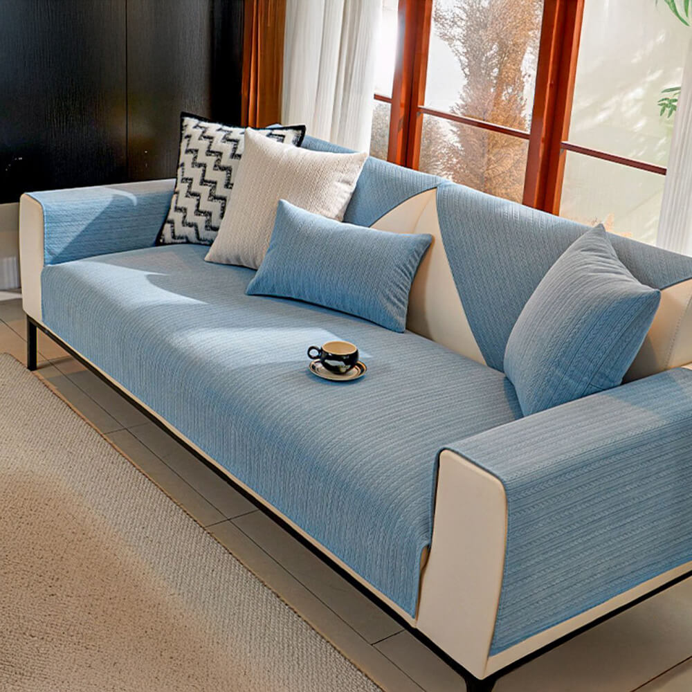 Minimalist Waterproof Wheat Stripe Design Chenille Couch Cover