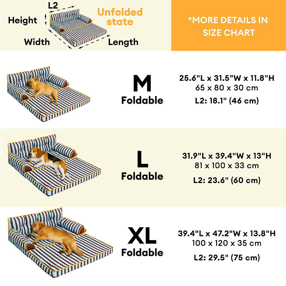 Stripe Waterproof Foldable Large Dog Sofa Bed - Sunny Siesta