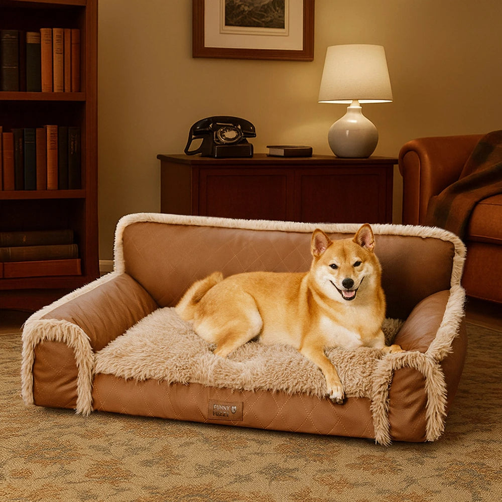 Luxe Faux Leather&Plush Removable Sponge Orthopedic Dog Bed - WarmRest