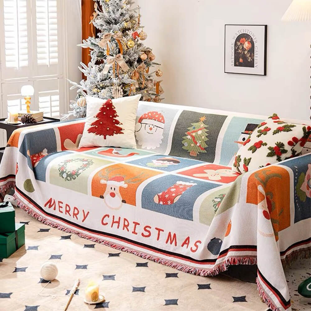 Cubierta de sofá decorativa de punto de punto de Jacquard suave con temas de Navidad
