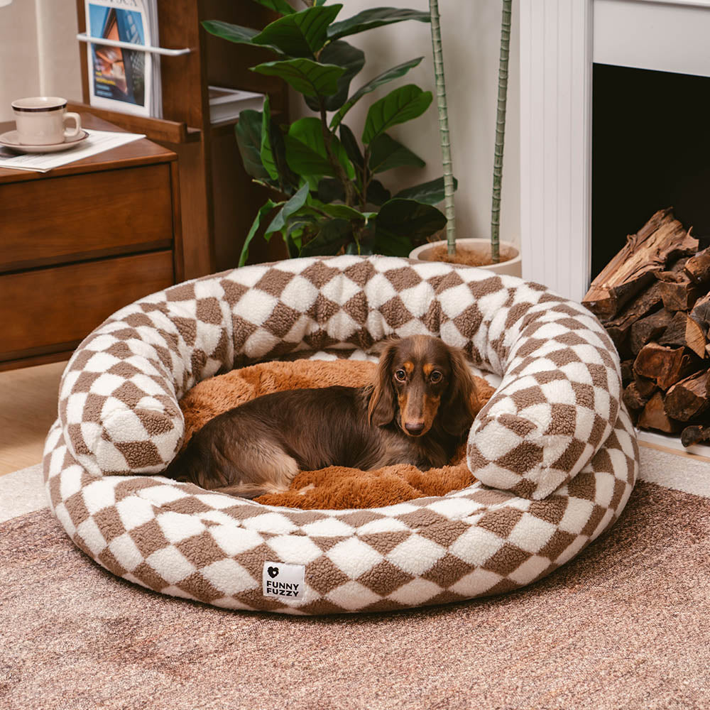 Cama clásica de Donut Dog Bolster Donut Bolster Argyle - Haven acogedor
