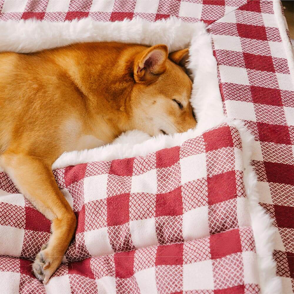 Classic Plaid Ergonomic Calming Dog Bed - Expandable&Washable