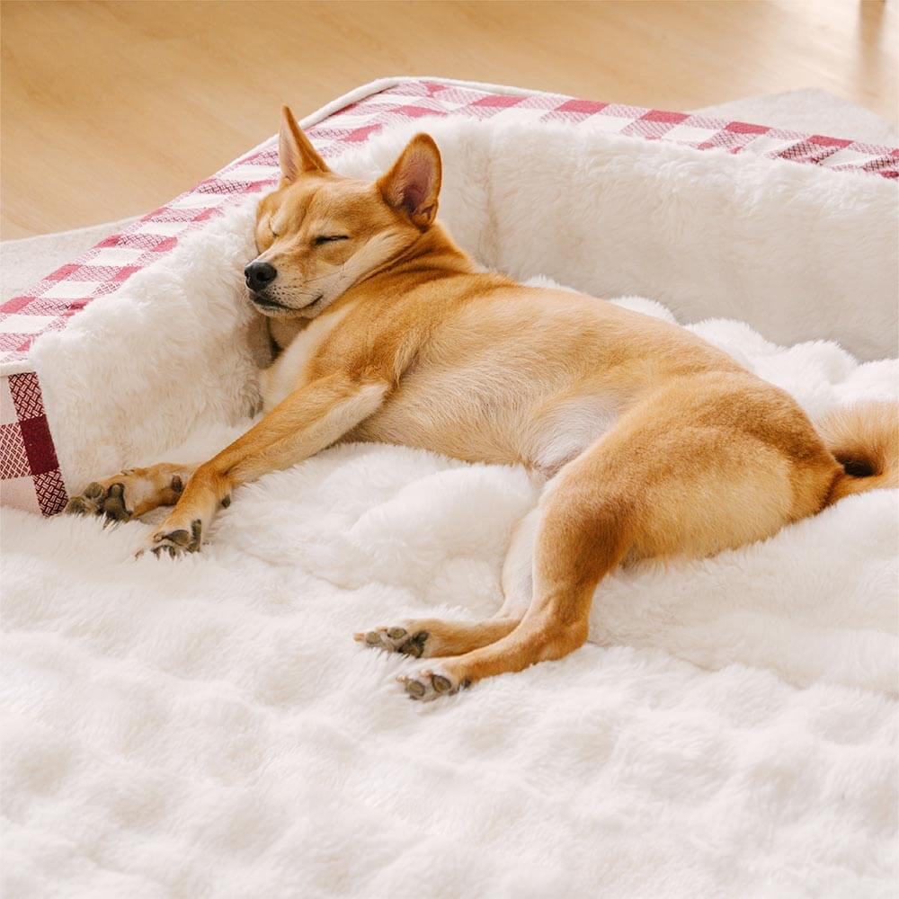 Classic Plaid Ergonomic Calming Dog Bed - Expandable&Washable