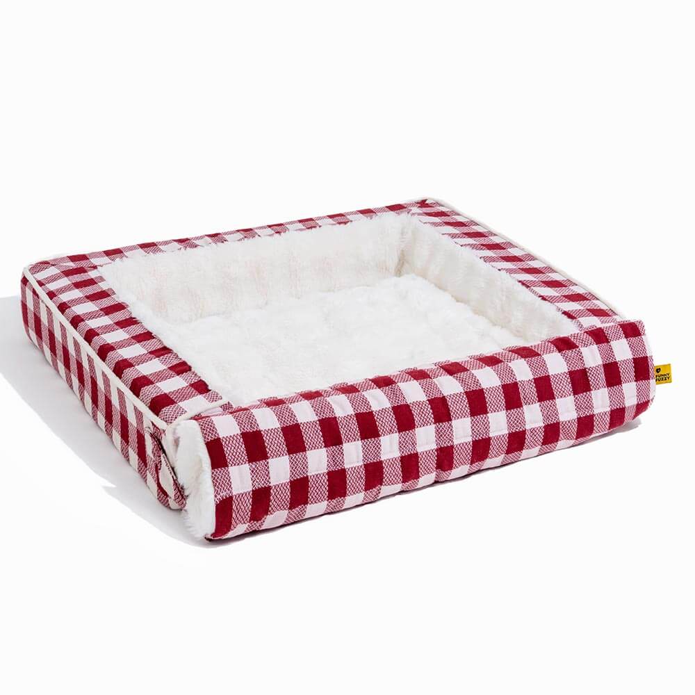 Classic Plaid Ergonomic Calming Dog Bed - Expandable&Washable