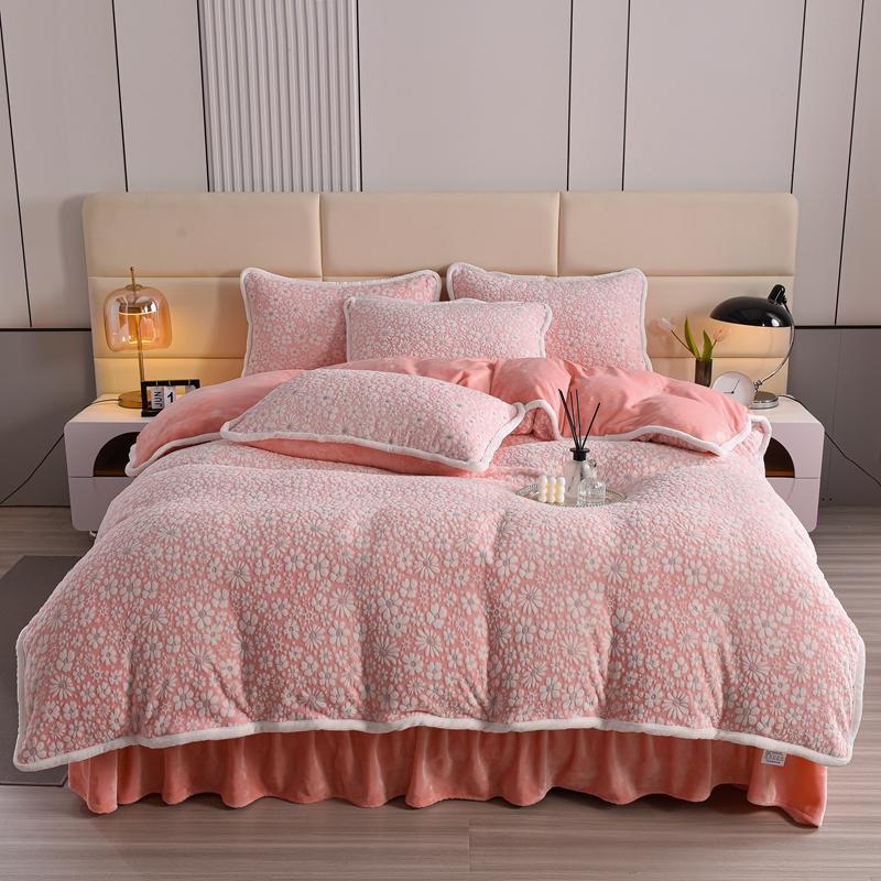 Ensemble de draps de lit élégant en velours sculpté, motif floral, doux pour la peau