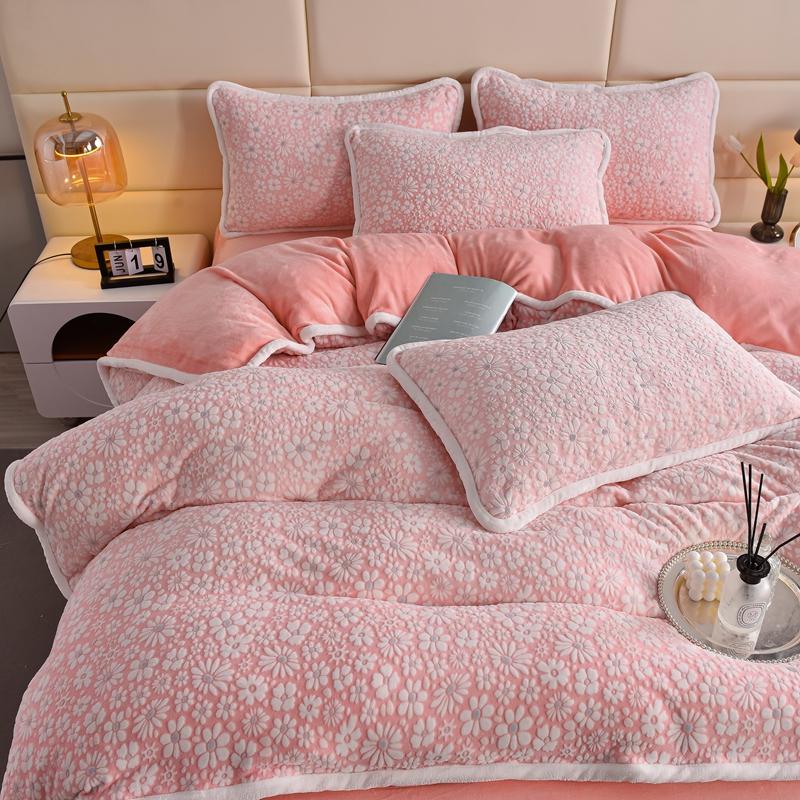 Ensemble de draps de lit élégant en velours sculpté, motif floral, doux pour la peau