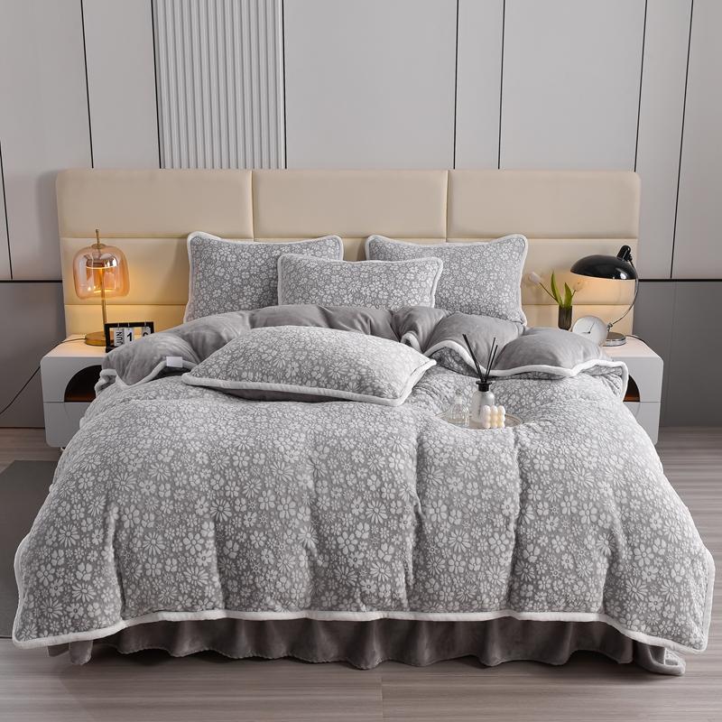 Ensemble de draps de lit élégant en velours sculpté, motif floral, doux pour la peau