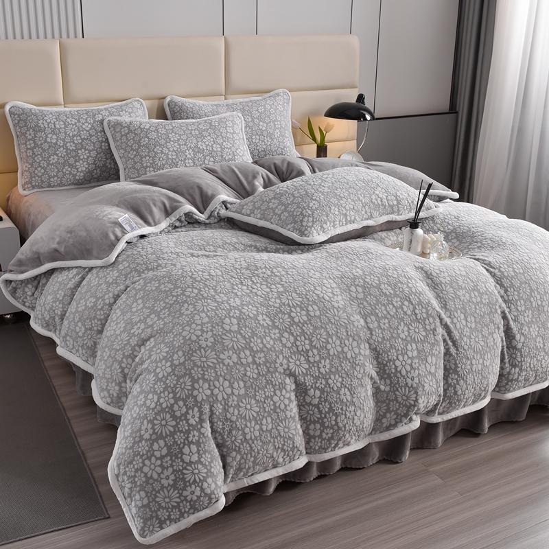 Ensemble de draps de lit élégant en velours sculpté, motif floral, doux pour la peau