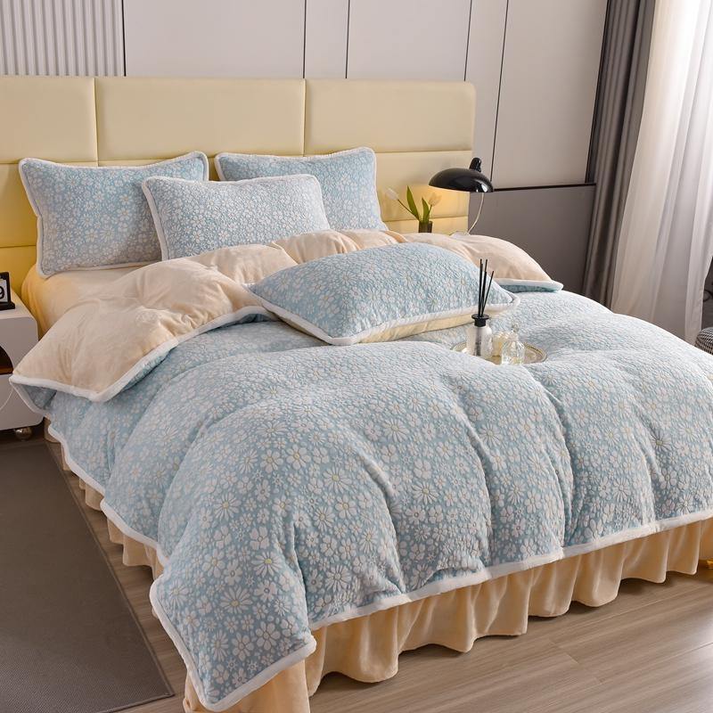 Ensemble de draps de lit élégant en velours sculpté, motif floral, doux pour la peau