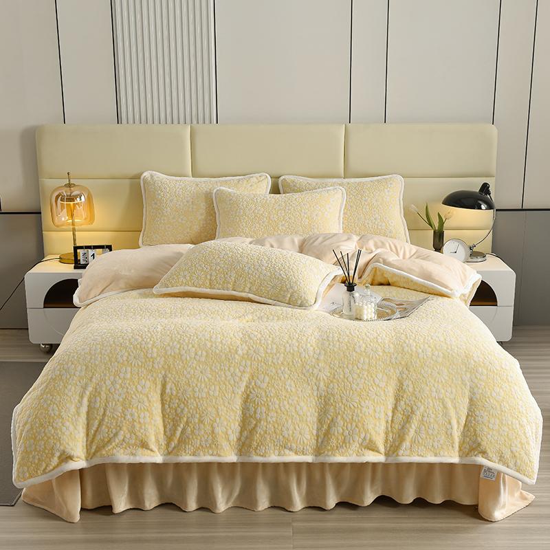 Ensemble de draps de lit élégant en velours sculpté, motif floral, doux pour la peau