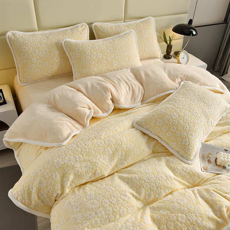 Ensemble de draps de lit élégant en velours sculpté, motif floral, doux pour la peau