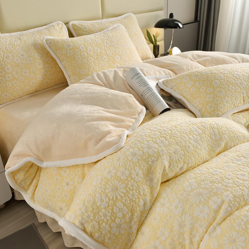 Ensemble de draps de lit élégant en velours sculpté, motif floral, doux pour la peau