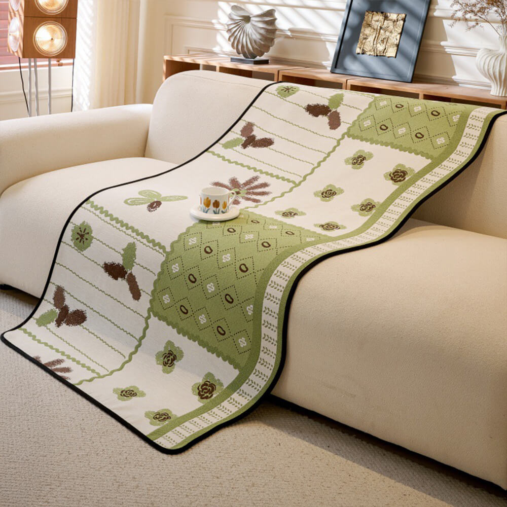Chenille Scratch-resistant Fabric Pastoral Style Irregular Shaped Non-slip Couch Cover
