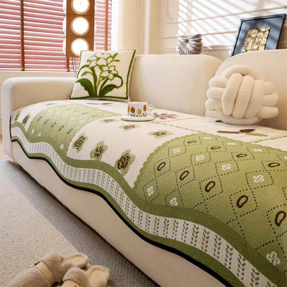 Chenille Scratch-resistant Fabric Pastoral Style Irregular Shaped Non-slip Couch Cover