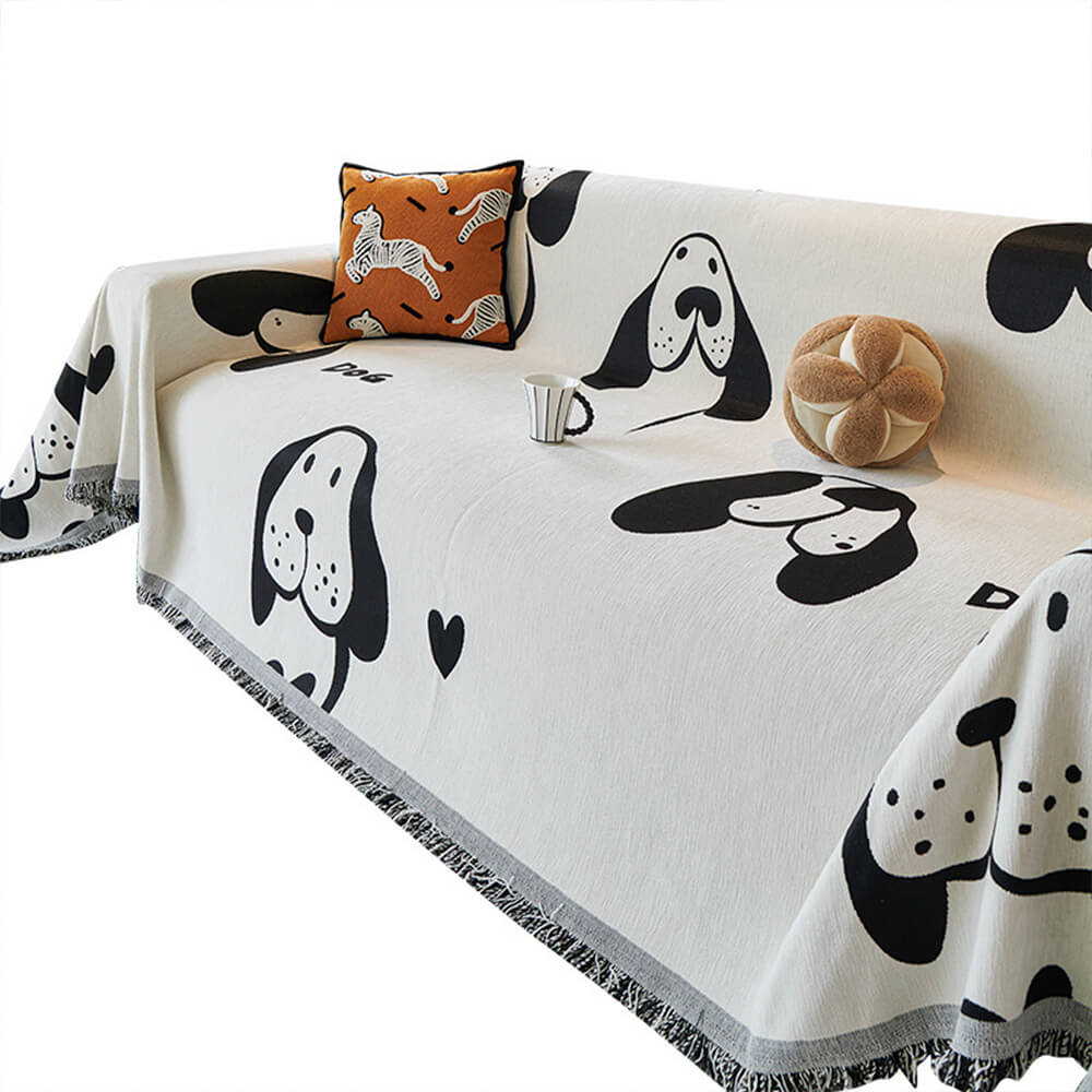 Dog & Cat Patterns Cozy Chenille Throw Couch Cover