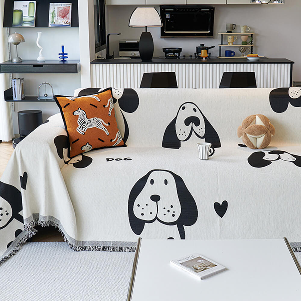 Dog & Cat Patterns Cozy Chenille Throw Couch Cover