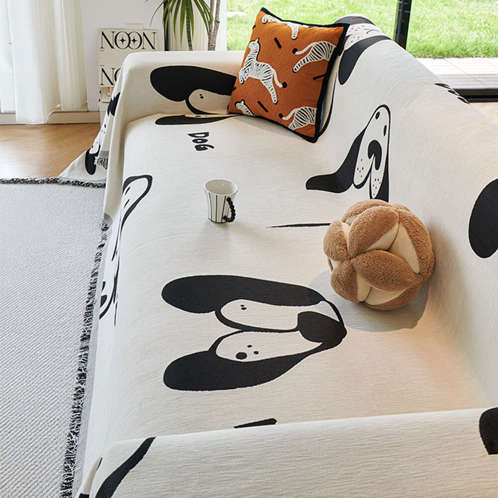 Dog & Cat Patterns Cozy Chenille Throw Couch Cover