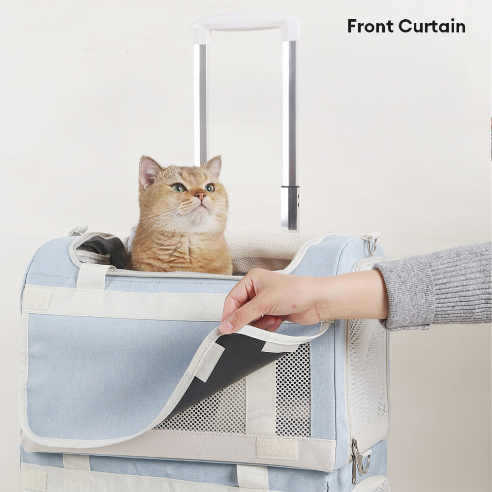 Double-Layer Spacious Multi-Cat Travel Rolling Pet Carrier Bag with Wheels