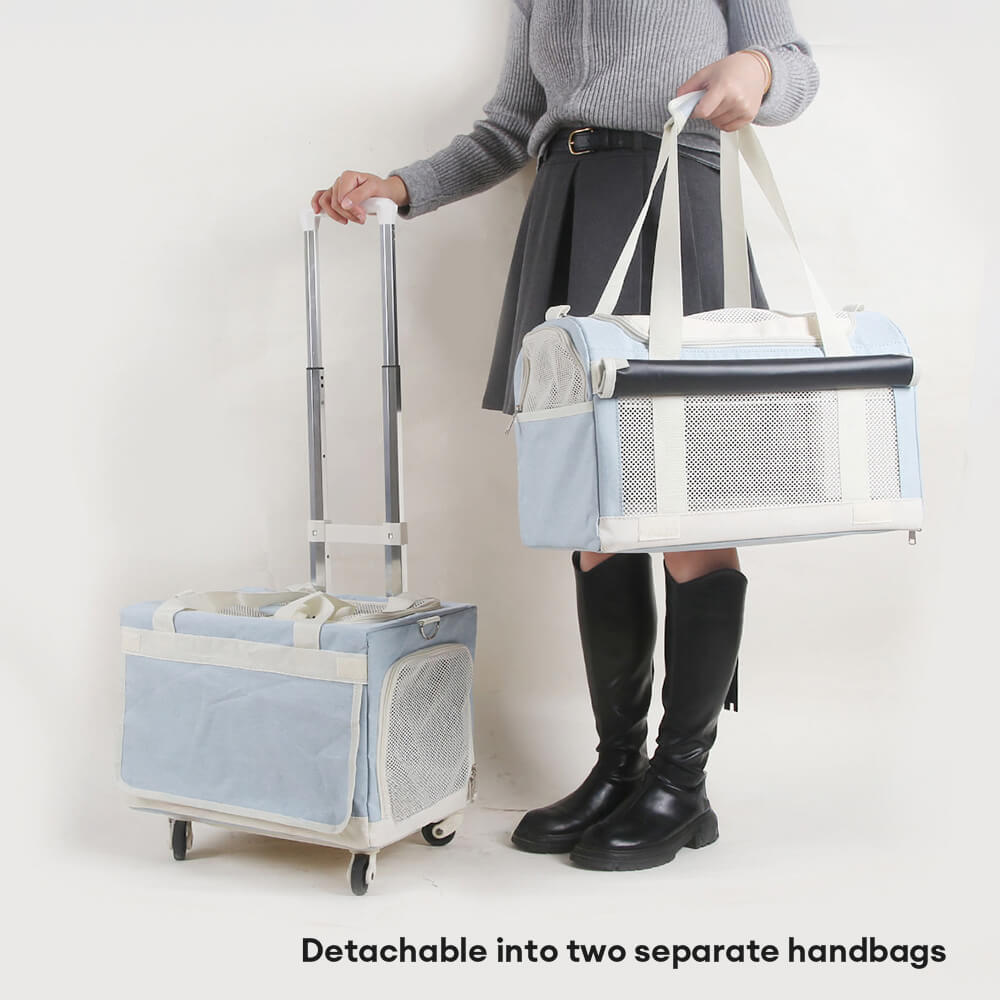 Double-Layer Spacious Multi-Cat Travel Rolling Pet Carrier Bag with Wheels