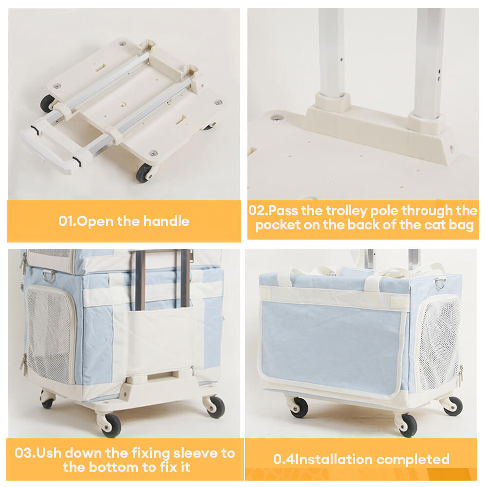Double-Layer Spacious Multi-Cat Travel Rolling Pet Carrier Bag with Wheels