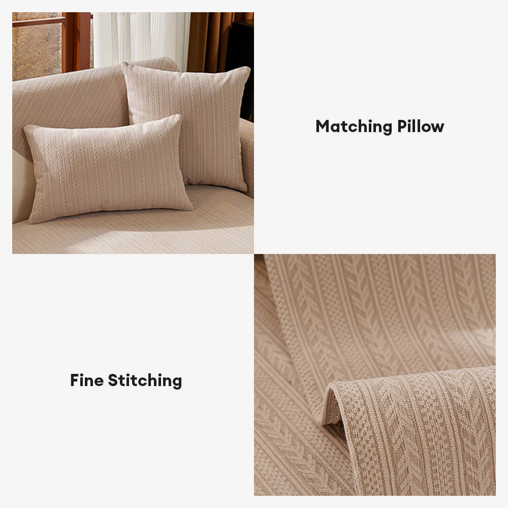 Minimalist Waterproof Wheat Stripe Design Chenille Couch Cover
