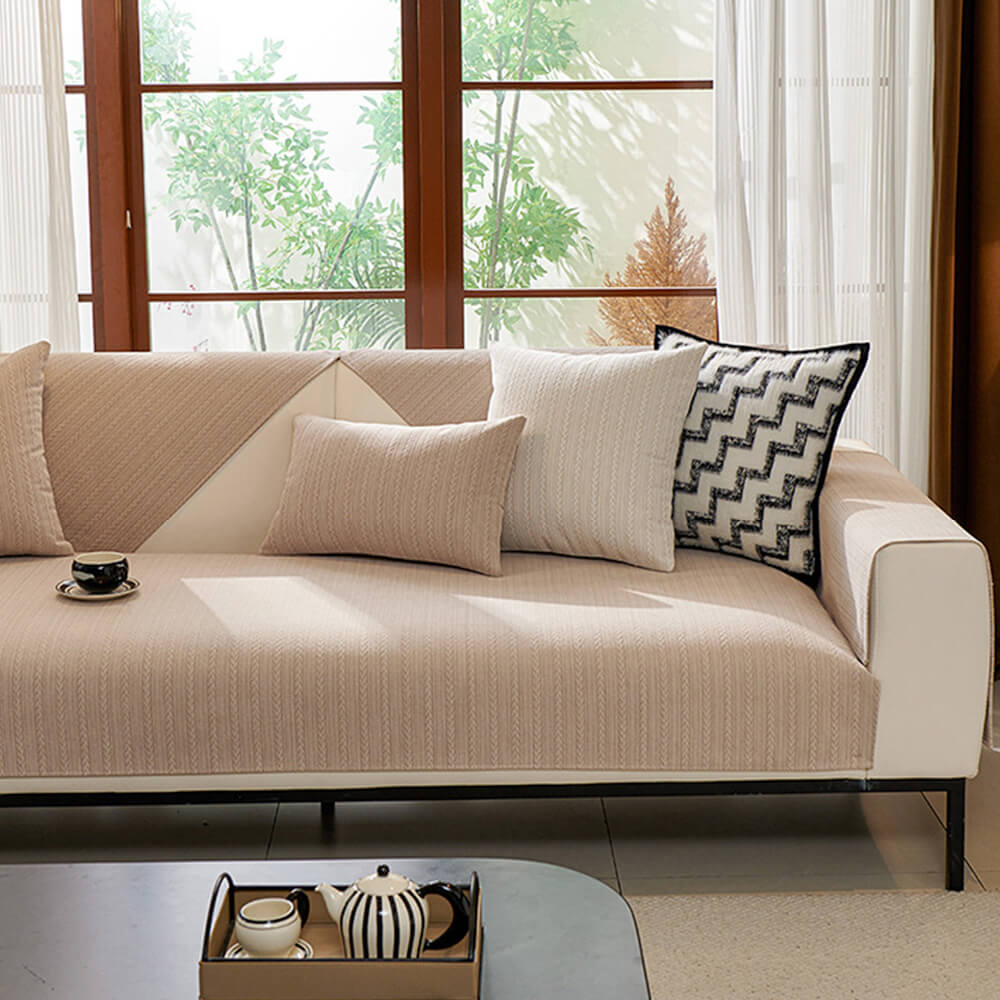 Minimalist Waterproof Wheat Stripe Design Chenille Couch Cover