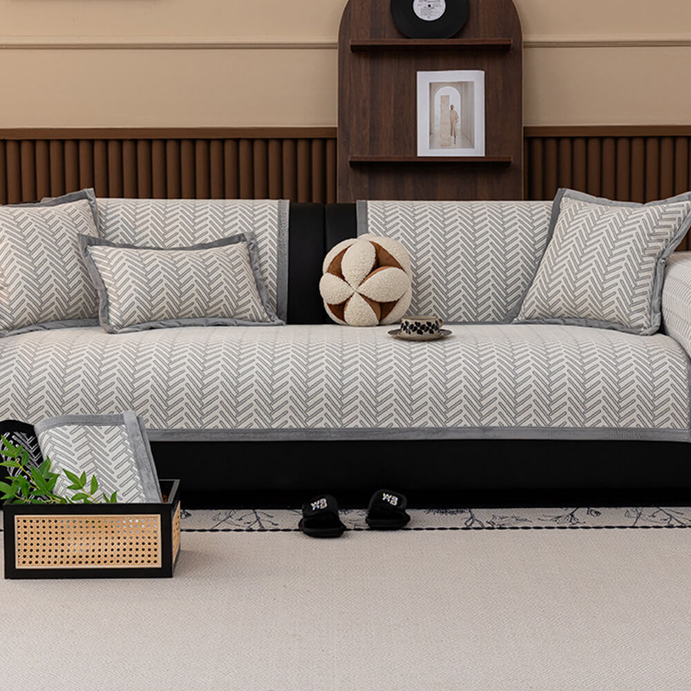 Modern Chic Herringbone Chenille Anti-scratch Non-Slip Couch Cover
