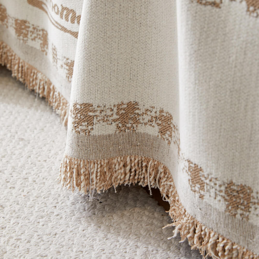 Retro Gingham Pattern Chenille with Decorative Tassels Throw Couch Cover