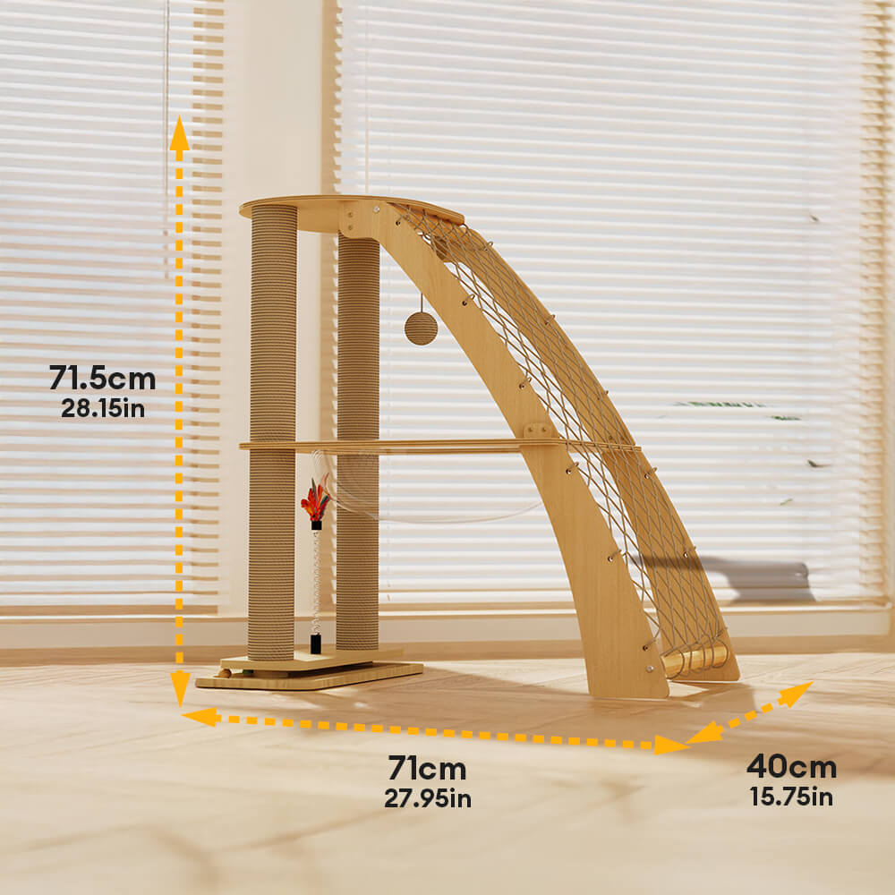 Solid Wood Cat Scratching Post with Space Capsule and Climbing Net