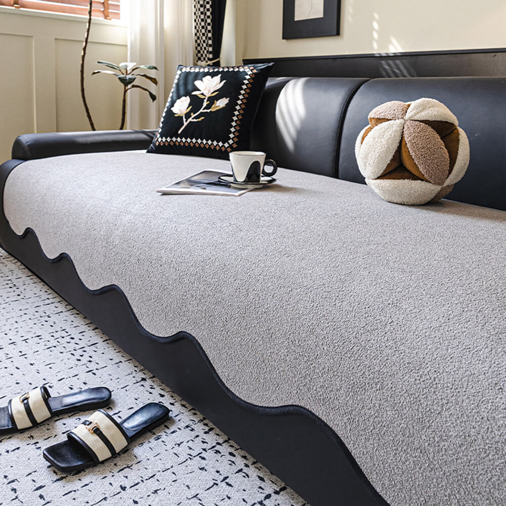 Waterproof Teddy Fleece Non-Slip Straight Couch Cover