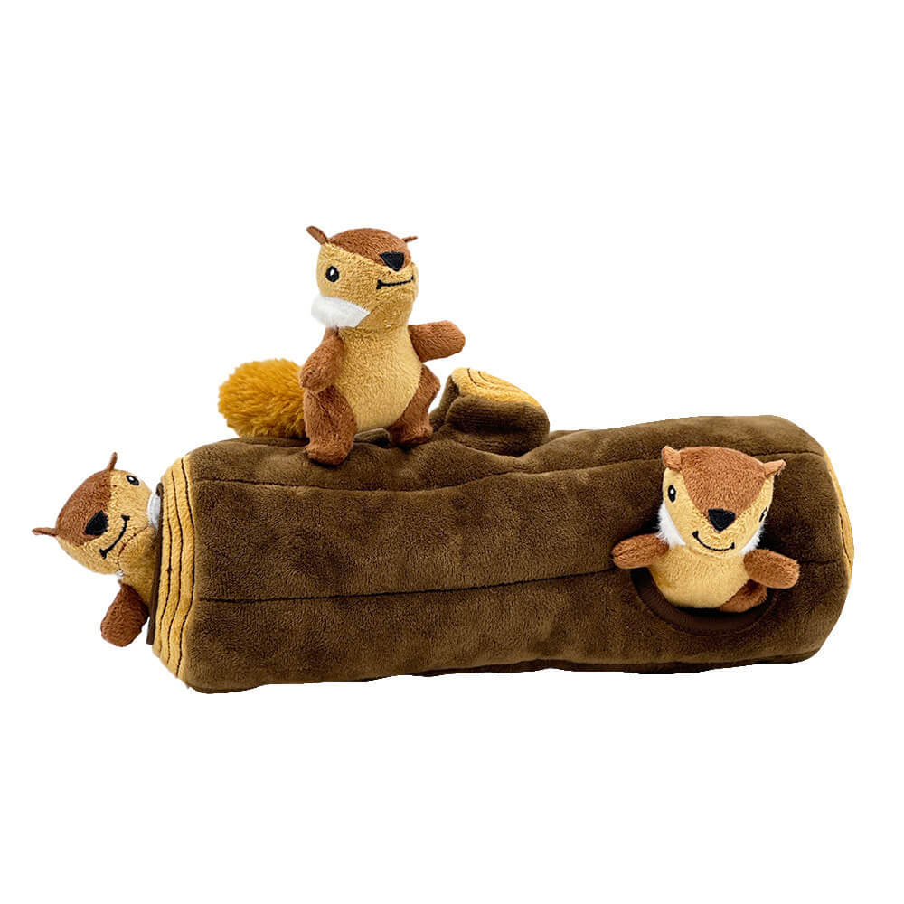 Juguete de perro de escondite de ardilla interactiva con tronco de árboles