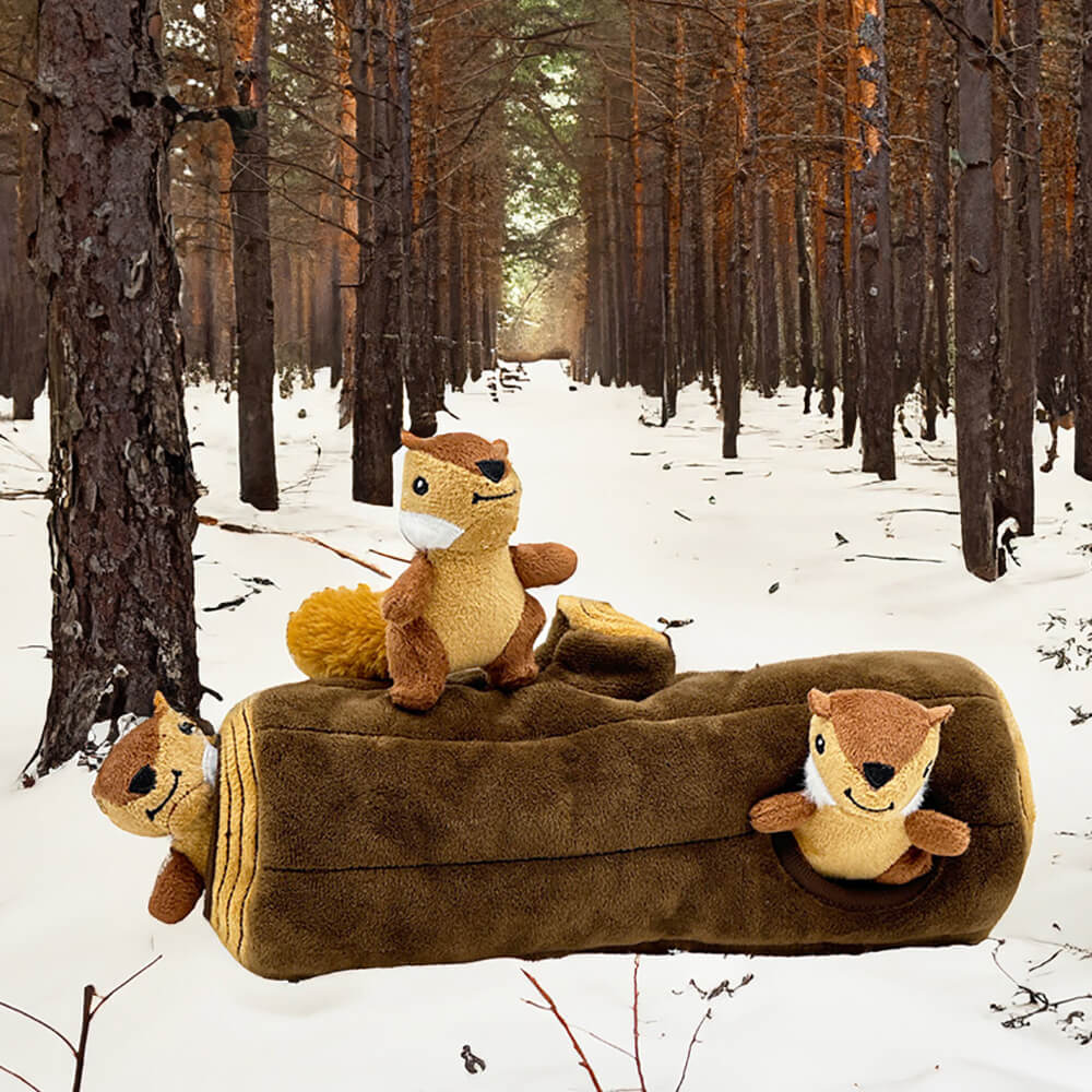 Juguete de perro de escondite de ardilla interactiva con tronco de árboles