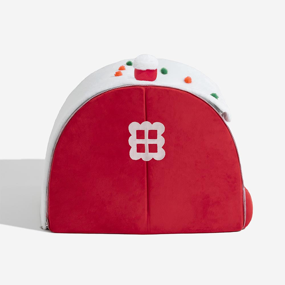 Cama de perros ortopédico festivo de la casa de nieve - Calidez de Navidad