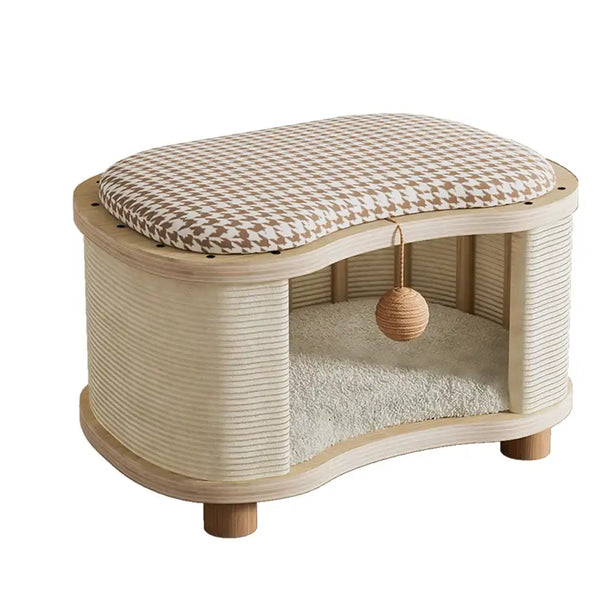 All-Season Modern 2-in-1 Enclosed Wooden Cat House Stool