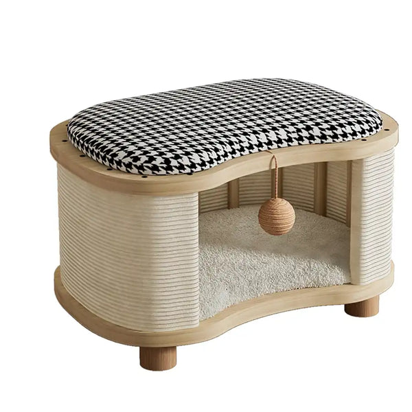 All-Season Modern 2-in-1 Enclosed Wooden Cat House Stool
