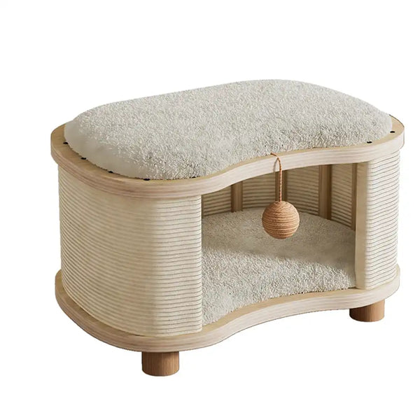 All-Season Modern 2-in-1 Enclosed Wooden Cat House Stool