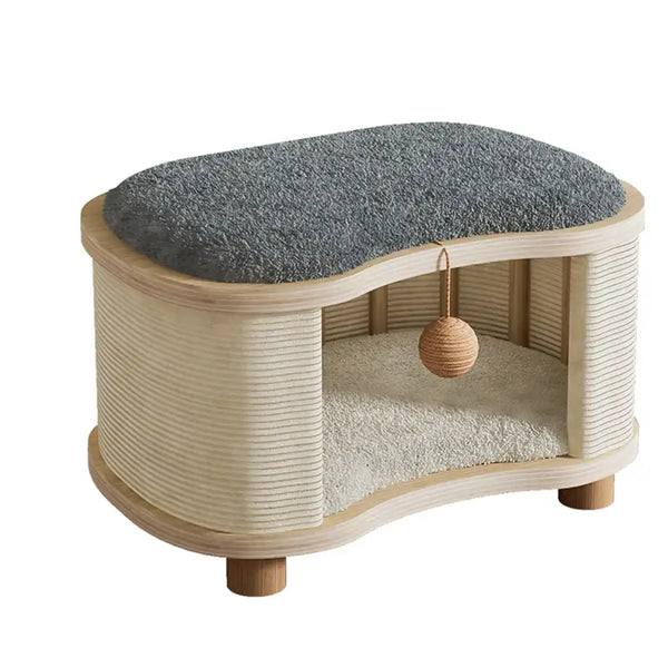 All-Season Modern 2-in-1 Enclosed Wooden Cat House Stool
