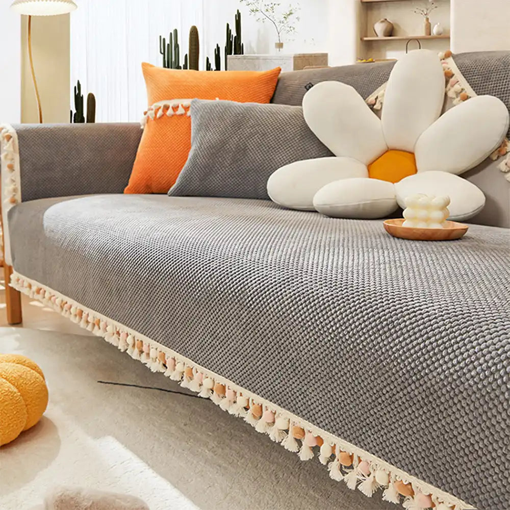 Boho Corduroy Durable Sofa Protector Couch Cover with Tassels