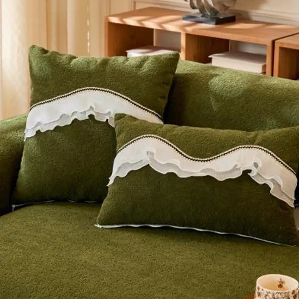 Elegant Soft Chenille Non-Slip Couch Cover with Ruffled Skirt