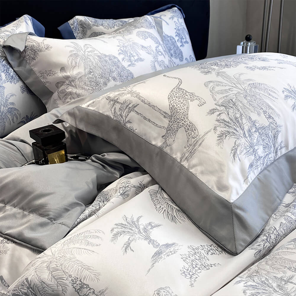 Elegant Toile Print Silky Cooling Duvet Cover Bed Sheet Set