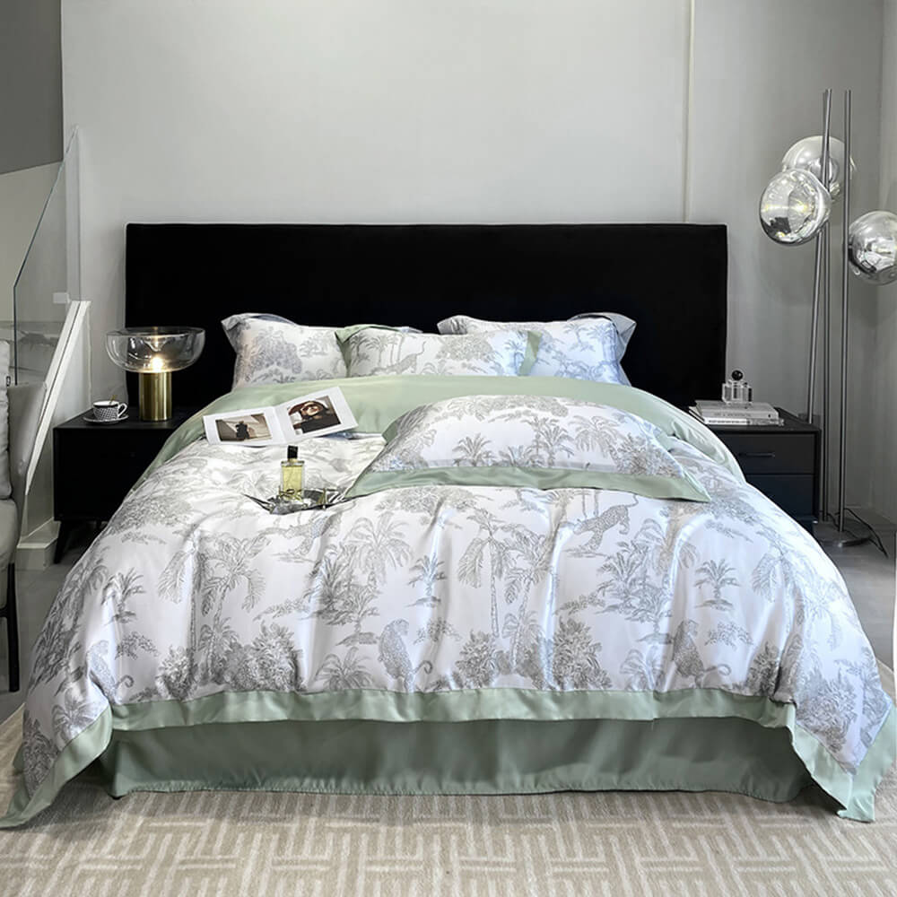 Elegant Toile Print Silky Cooling Duvet Cover Bed Sheet Set