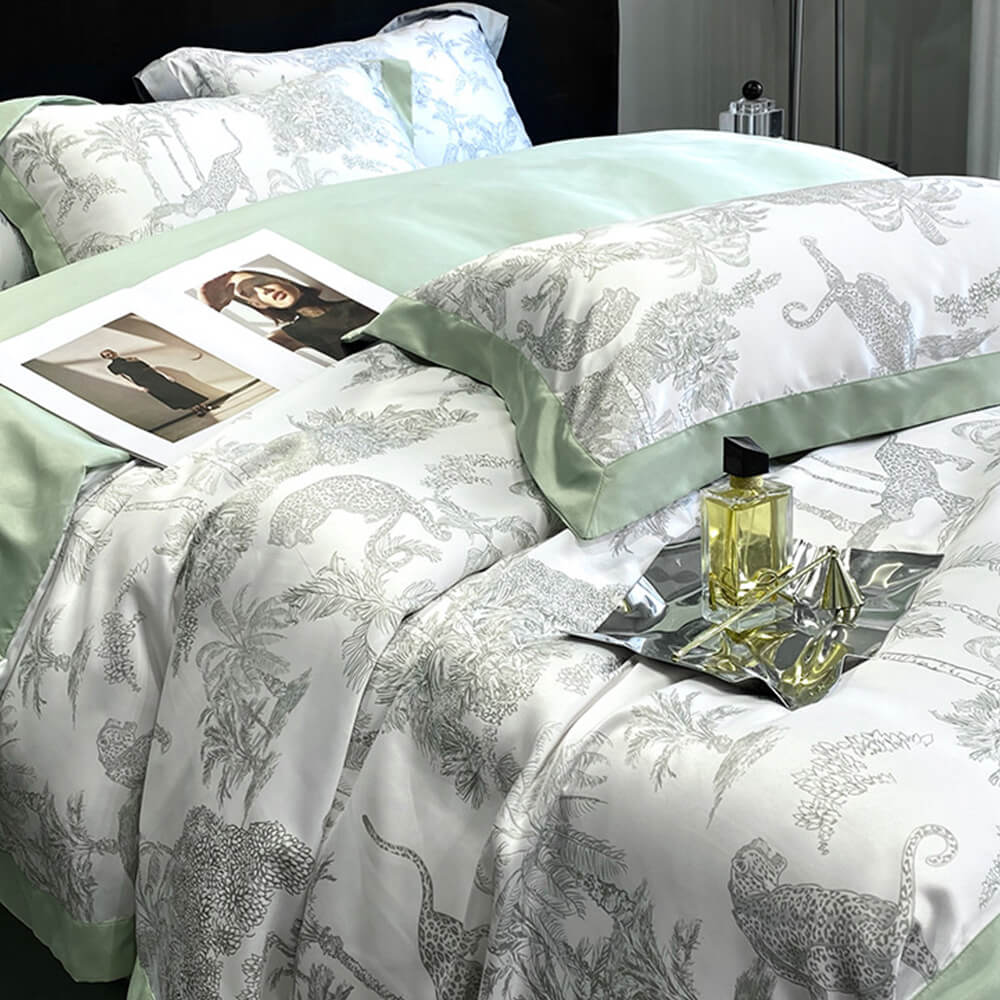 Elegant Toile Print Silky Cooling Duvet Cover Bed Sheet Set