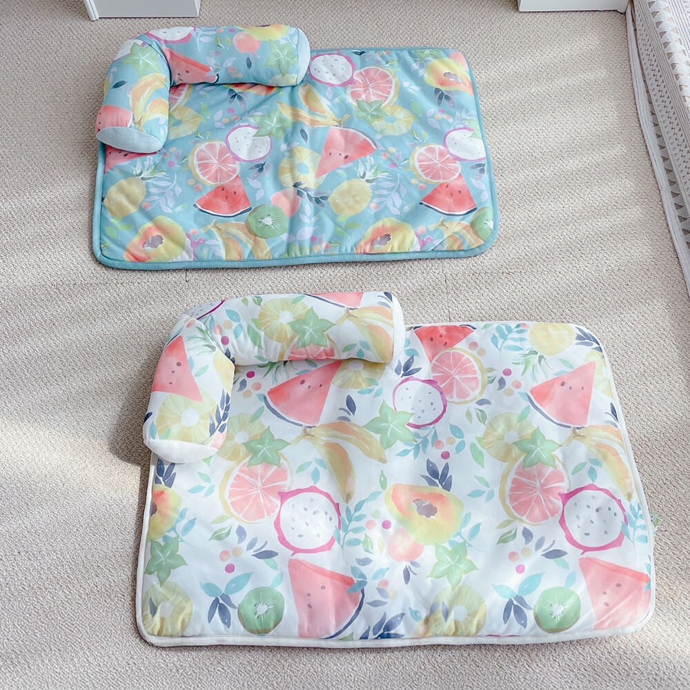 Fruit Print Cooling Ice Silk Dog & Cat Mat with Pillow