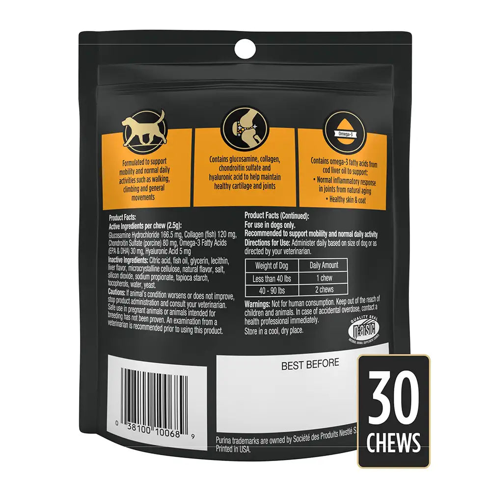 Hip and Joint Health Supplement Chews for Large Dogs – 30 Count Pouch for Glucosamine Support