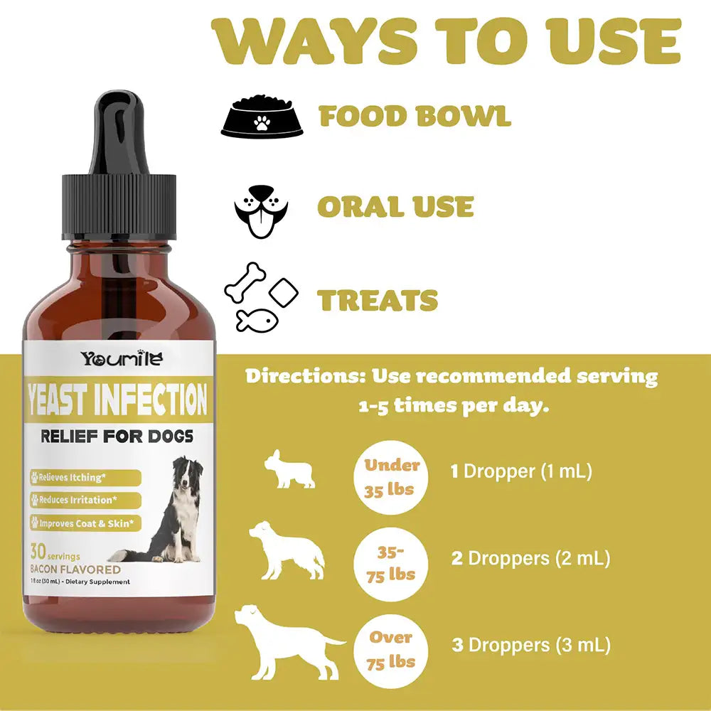 Itchy Skin & Ear Treatment Relieves Itching and Allergy - Yeast Infection Drops Supplement for Dogs